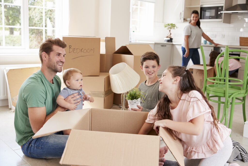 a family settling into their new home