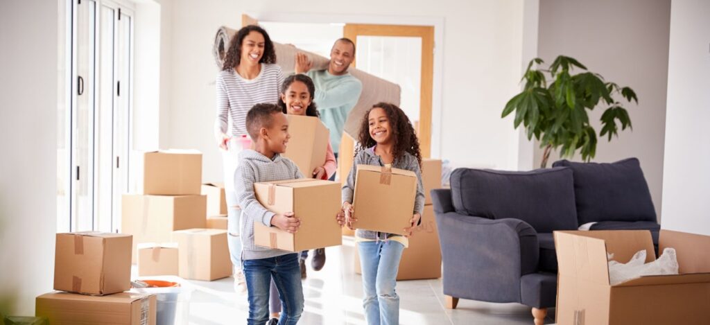 a family moving into their new home