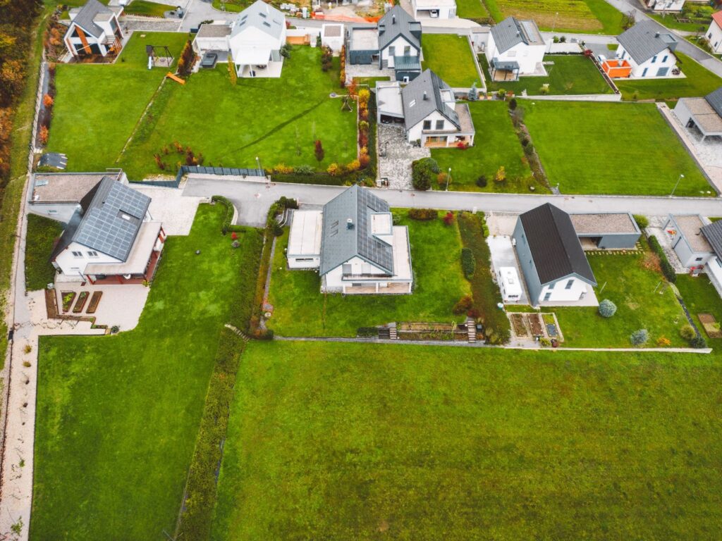 Aerial view of a quiet neighborhood