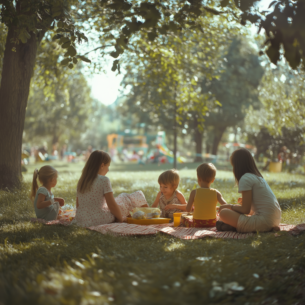 Kids having a picnic