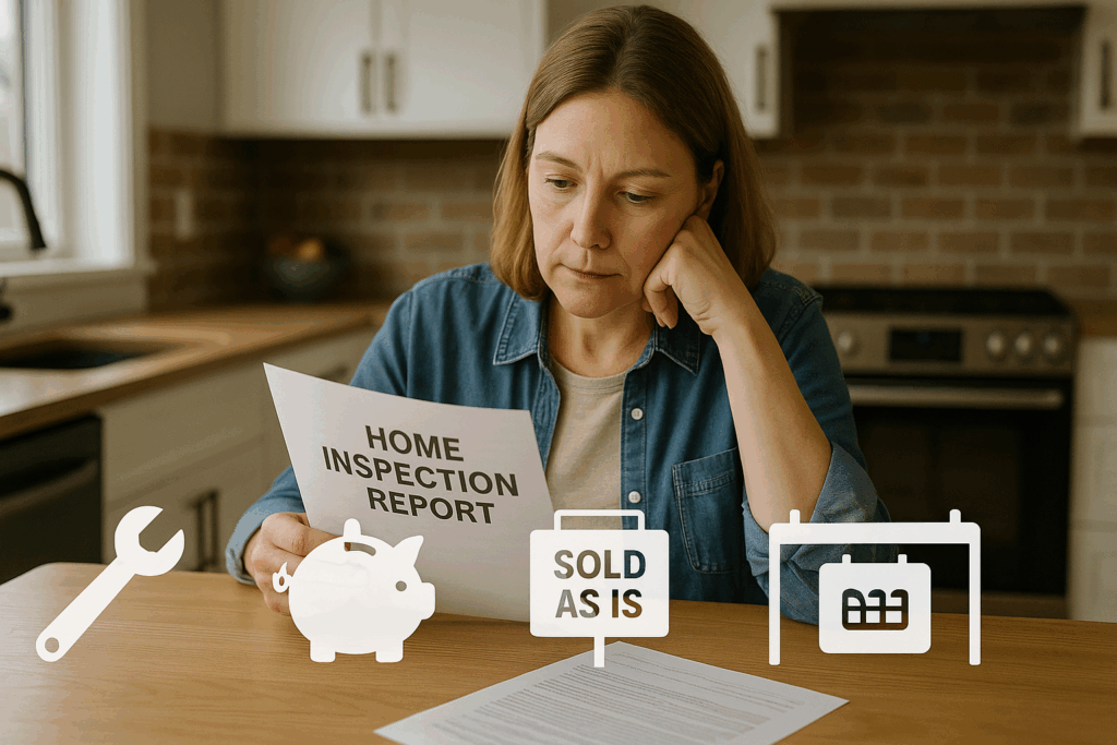 A homeowner looking over the home inspection report off her home
