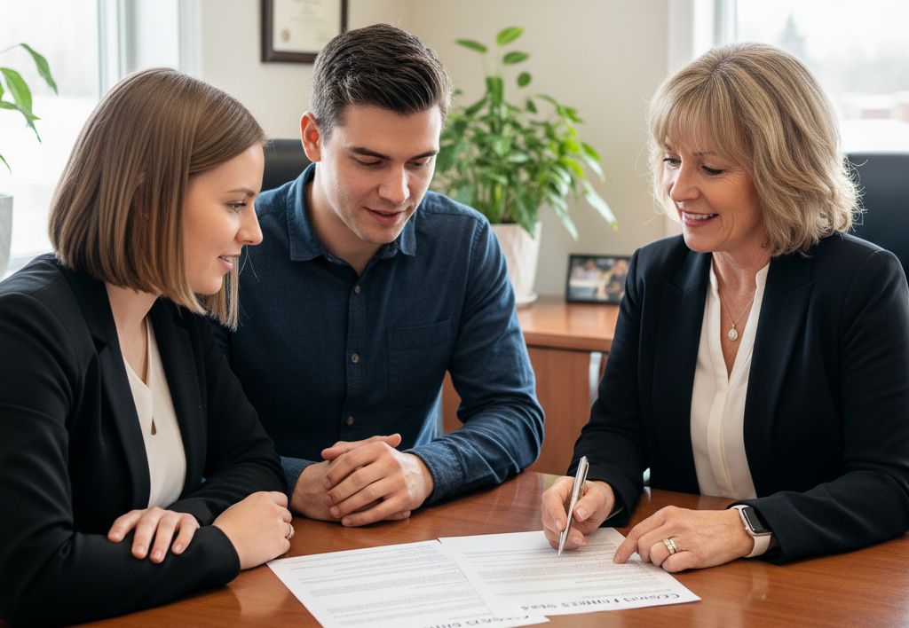 A couple in St. Paul meeting with a professional to review and budget for closing costs when buying a home